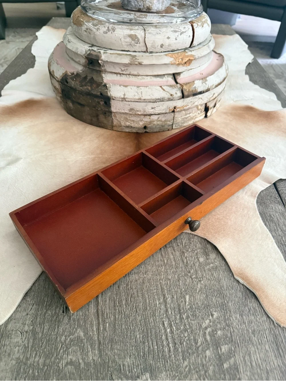Wooden Desk Organizer Tray in Rust Brown - Display Trinket Shelf